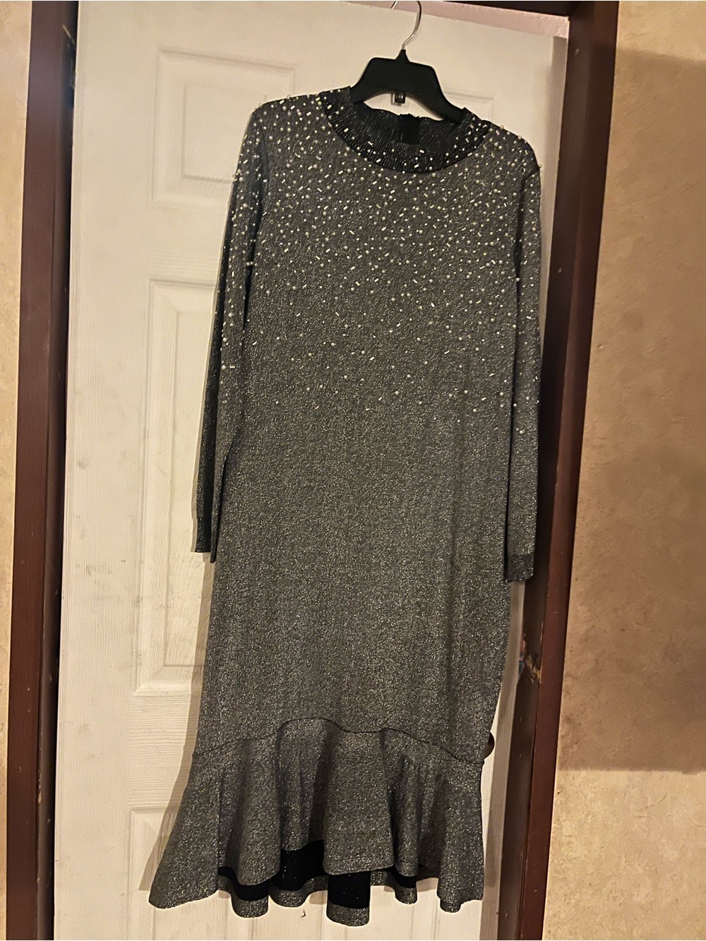 NWT Ashro Silver Sparkling Metallic Maxi Dress Trumpet Hem Size XL